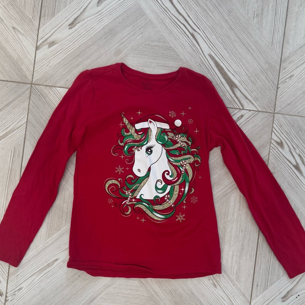 The Children's Place Red Holiday Unicorn Long Sleeve Tee